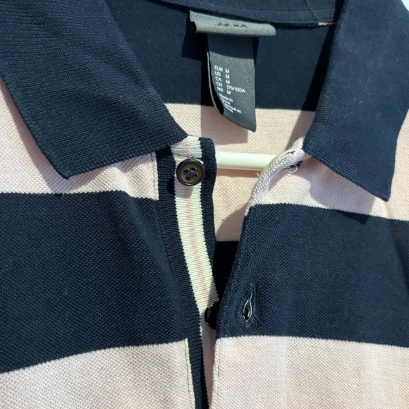 H&M Men’s Polo Shirt Medium – Pink & Navy Blue Striped Short Sleeve Rugby Style - Picture 4 of 8